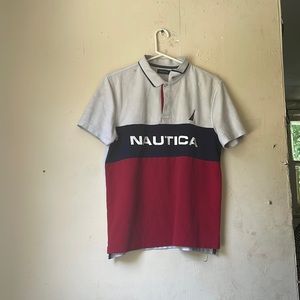 Large nautica red white and blue shirt